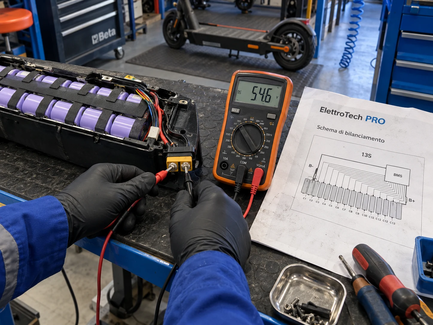Misura tensione bilanciamento celle batteria litio