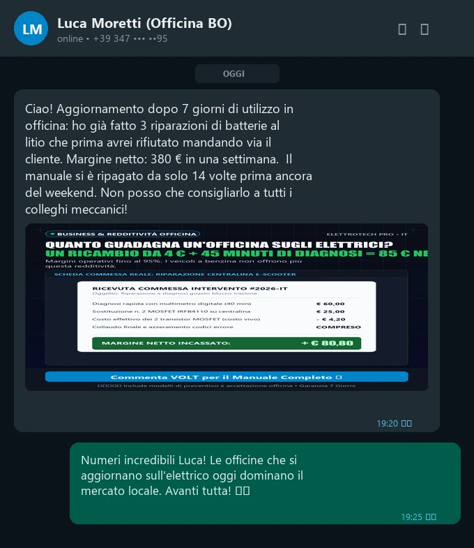 Chat WhatsApp Luca - Margine Batterie 380€